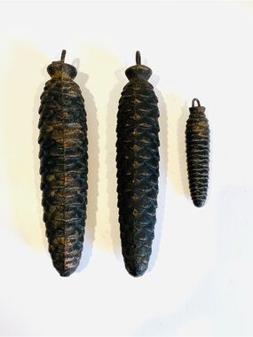 Lot of 3 Cuckoo Clock Pine Cone Weights Bronzed Iron Copper Highlights
